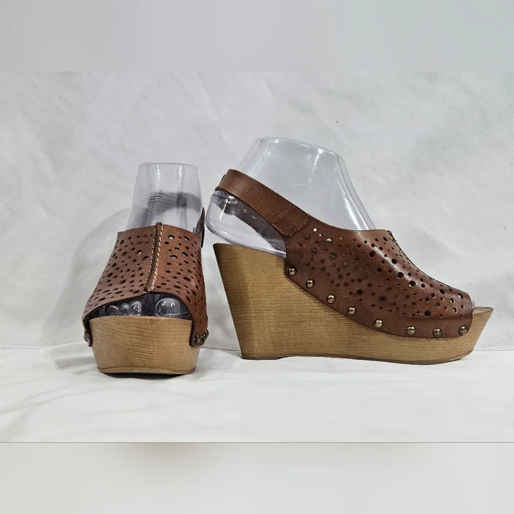 Natalia Blanco Brown Leather Wedge Shoes Womens Size 36
